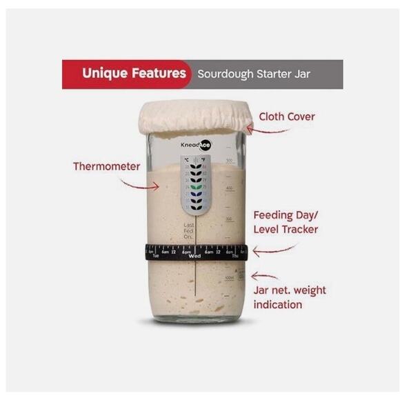 KneadAce Sourdough Starter Jar With Date Marked Feeding Band, Thermometer, NWT - Picture 5 of 14